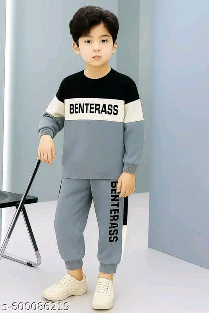 Bentgrass Benterass Boys and Girls  Tracksuit Kids Wear Sweatshirt & Lower Set | Stylish Grey & Black Kids Clothes Combo  Wishlist