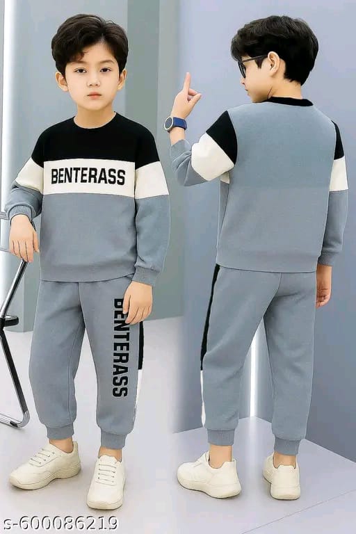 Bentgrass Benterass Boys and Girls  Tracksuit Kids Wear Sweatshirt & Lower Set | Stylish Grey & Black Kids Clothes Combo  Wishlist