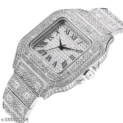 Amigos luxury hip hop lced out cz diamond crystal men square dial disital bands quartz watch for men gift