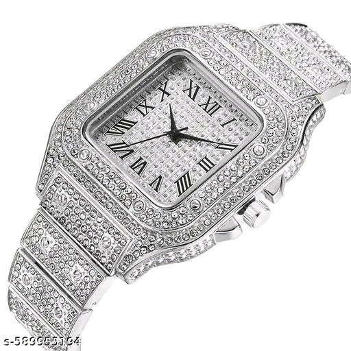 Amigos luxury hip hop lced out cz diamond crystal men square dial disital bands quartz watch for men gift