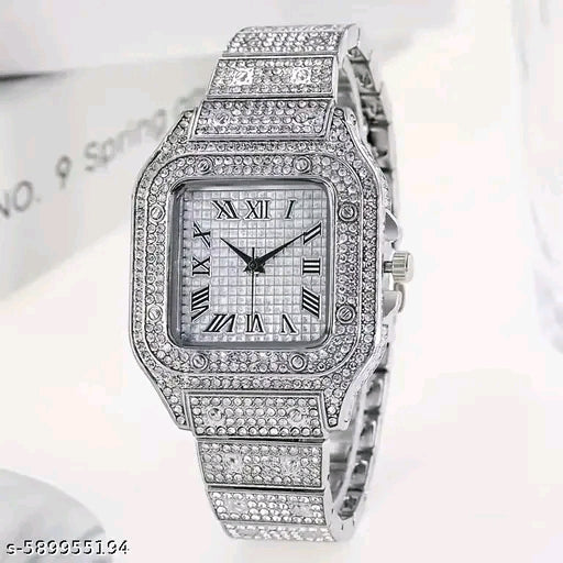 Amigos luxury hip hop lced out cz diamond crystal men square dial disital bands quartz watch for men gift